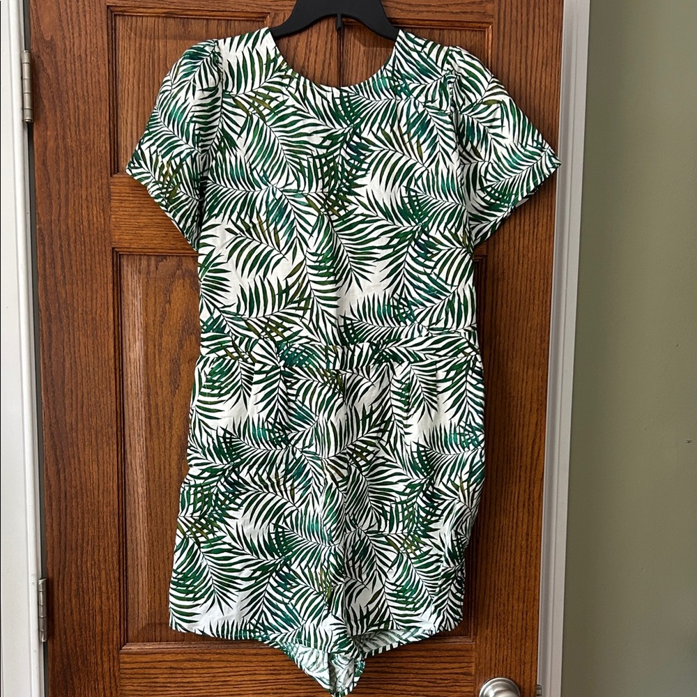 LOFT Green Leaf Pattern Tie Back Romper